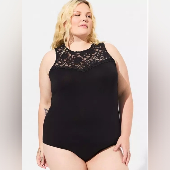 Torrid Super Soft Lace Sweetheart Bodysuit Deep Black 3x New - Picture 2 of 11